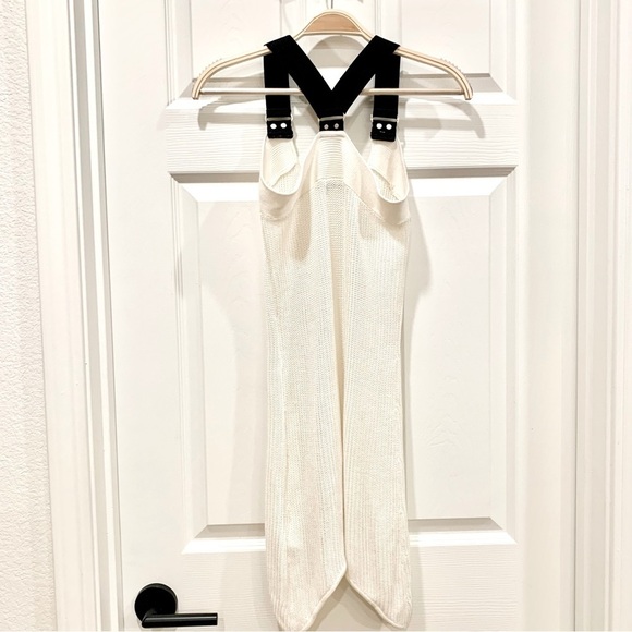 Ivory White Knit Long Wide Black Straps Tunic Tank Top - Picture 8 of 8